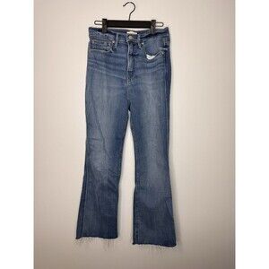 Good American Women’s Bootcut Jeans 6/28 Distressed Raw Hem Kick Flare Blue